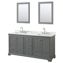 Load image into Gallery viewer, Wyndham Collection Vanity Wyndham Collection WCS202072DKGCMUNSM24 Deborah 72 Inch Double Bathroom Vanity in Dark Gray, White Carrara Marble Countertop, Undermount Square Sinks, and 24 Inch Mirrors