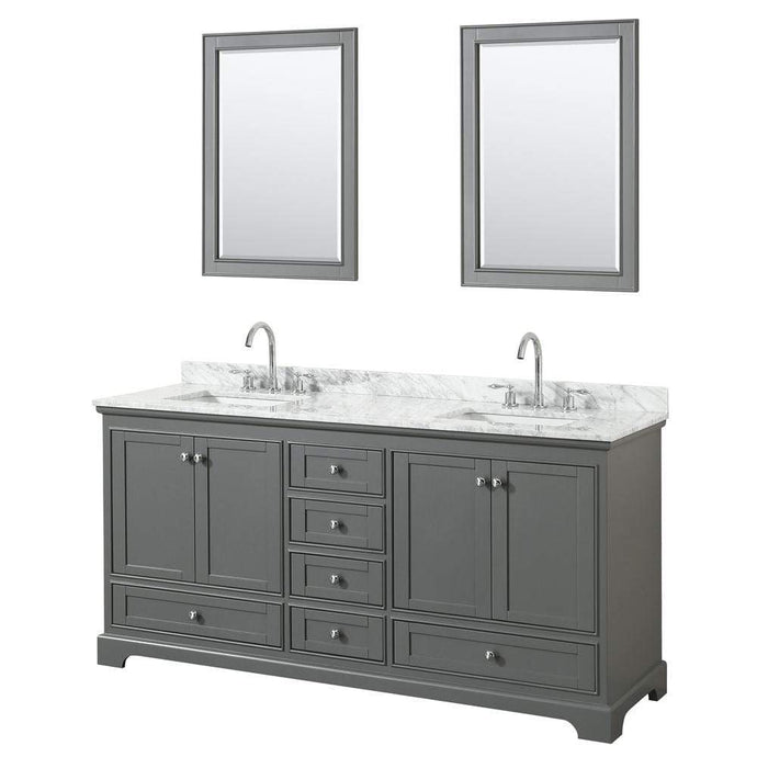 Wyndham Collection Vanity Wyndham Collection WCS202072DKGCMUNSM24 Deborah 72 Inch Double Bathroom Vanity in Dark Gray, White Carrara Marble Countertop, Undermount Square Sinks, and 24 Inch Mirrors