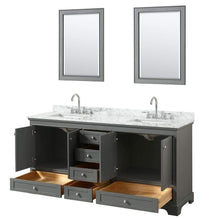 Load image into Gallery viewer, Wyndham Collection Vanity Wyndham Collection WCS202072DKGCMUNSM24 Deborah 72 Inch Double Bathroom Vanity in Dark Gray, White Carrara Marble Countertop, Undermount Square Sinks, and 24 Inch Mirrors