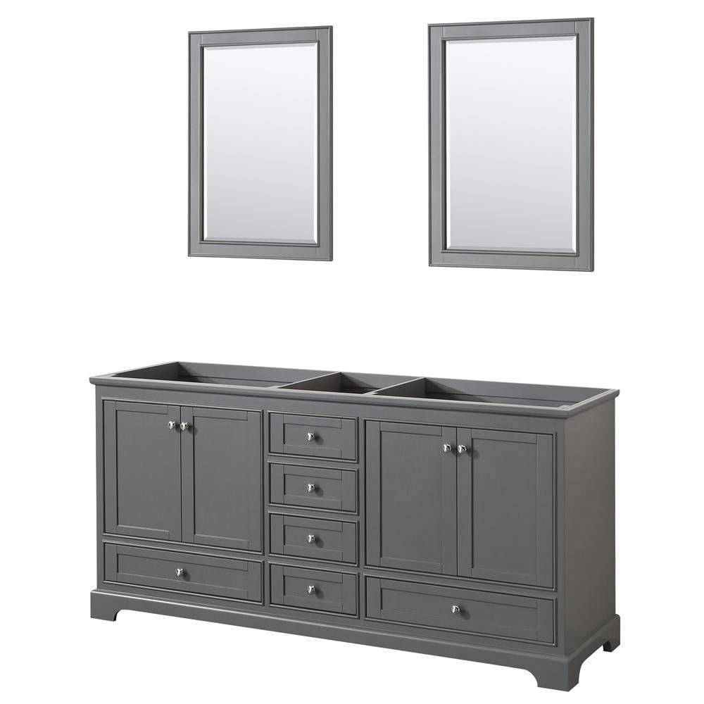 Wyndham Collection Vanity Wyndham Collection WCS202072DKGCXSXXM24 Deborah 72 Inch Double Bathroom Vanity in Dark Gray, No Countertop, No Sinks, and 24 Inch Mirrors