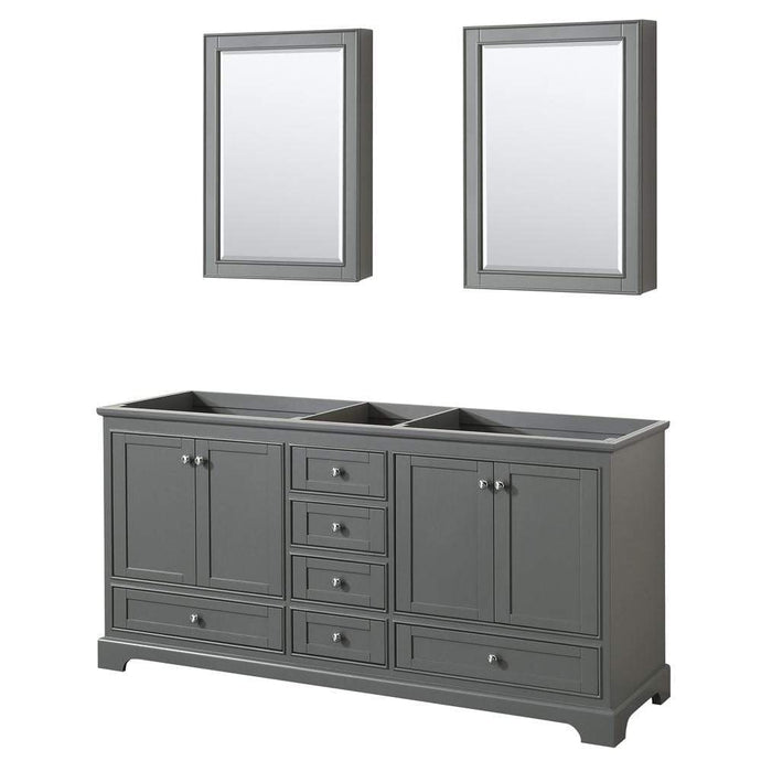 Wyndham Collection Vanity Wyndham Collection WCS202072DKGCXSXXMED Deborah 72 Inch Double Bathroom Vanity in Dark Gray, No Countertop, No Sinks, and Medicine Cabinets