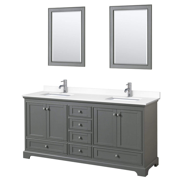 Wyndham Collection Vanity Wyndham Collection WCS202072DKGWCUNSM24 Deborah 72 Inch Double Bathroom Vanity in Dark Gray, White Cultured Marble Countertop, Undermount Square Sinks, 24 Inch Mirrors