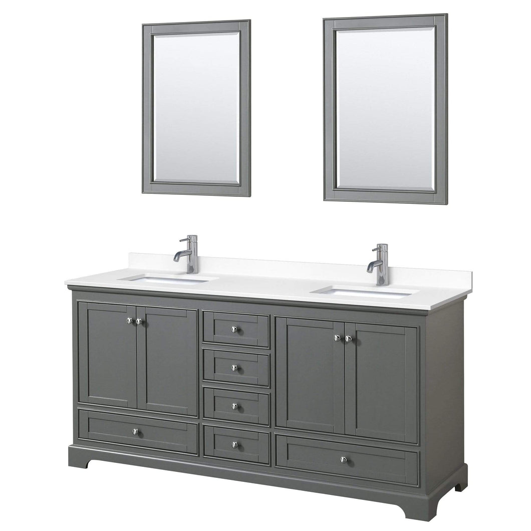 Wyndham Collection Vanity Wyndham Collection WCS202072DKGWCUNSM24 Deborah 72 Inch Double Bathroom Vanity in Dark Gray, White Cultured Marble Countertop, Undermount Square Sinks, 24 Inch Mirrors