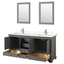 Load image into Gallery viewer, Wyndham Collection Vanity Wyndham Collection WCS202072DKGWCUNSM24 Deborah 72 Inch Double Bathroom Vanity in Dark Gray, White Cultured Marble Countertop, Undermount Square Sinks, 24 Inch Mirrors