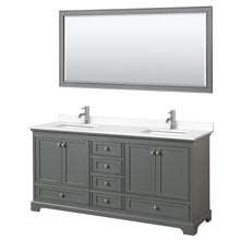 Load image into Gallery viewer, Wyndham Collection Vanity Wyndham Collection WCS202072DKGWCUNSM70 Deborah 72 Inch Double Bathroom Vanity in Dark Gray, White Cultured Marble Countertop, Undermount Square Sinks, 70 Inch Mirror