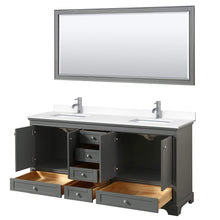 Load image into Gallery viewer, Wyndham Collection Vanity Wyndham Collection WCS202072DKGWCUNSM70 Deborah 72 Inch Double Bathroom Vanity in Dark Gray, White Cultured Marble Countertop, Undermount Square Sinks, 70 Inch Mirror