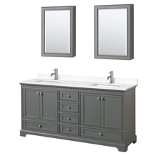 Load image into Gallery viewer, Wyndham Collection Vanity Wyndham Collection WCS202072DKGWCUNSMED Deborah 72 Inch Double Bathroom Vanity in Dark Gray, White Cultured Marble Countertop, Undermount Square Sinks, Medicine Cabinets