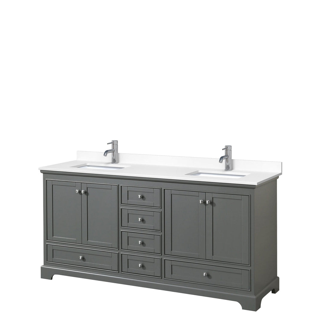 Wyndham Collection Vanity Wyndham Collection WCS202072DKGWCUNSMXX Deborah 72 Inch Double Bathroom Vanity in Dark Gray, White Cultured Marble Countertop, Undermount Square Sinks, No Mirrors