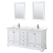 Load image into Gallery viewer, Wyndham Collection Vanity Wyndham Collection WCS202072DWHC2UNSM24 Deborah 72 Inch Double Bathroom Vanity in White, Light-Vein Carrara Cultured Marble Countertop, Undermount Square Sinks, 24 Inch Mirrors