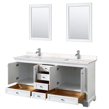 Load image into Gallery viewer, Wyndham Collection Vanity Wyndham Collection WCS202072DWHC2UNSM24 Deborah 72 Inch Double Bathroom Vanity in White, Light-Vein Carrara Cultured Marble Countertop, Undermount Square Sinks, 24 Inch Mirrors