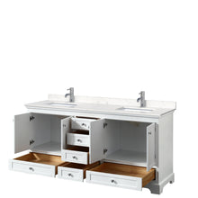 Load image into Gallery viewer, Wyndham Collection Vanity Wyndham Collection WCS202072DWHC2UNSMXX Deborah 72 Inch Double Bathroom Vanity in White, Light-Vein Carrara Cultured Marble Countertop, Undermount Square Sinks, No Mirrors