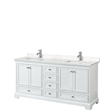 Load image into Gallery viewer, Wyndham Collection Vanity Wyndham Collection WCS202072DWHC2UNSMXX Deborah 72 Inch Double Bathroom Vanity in White, Light-Vein Carrara Cultured Marble Countertop, Undermount Square Sinks, No Mirrors