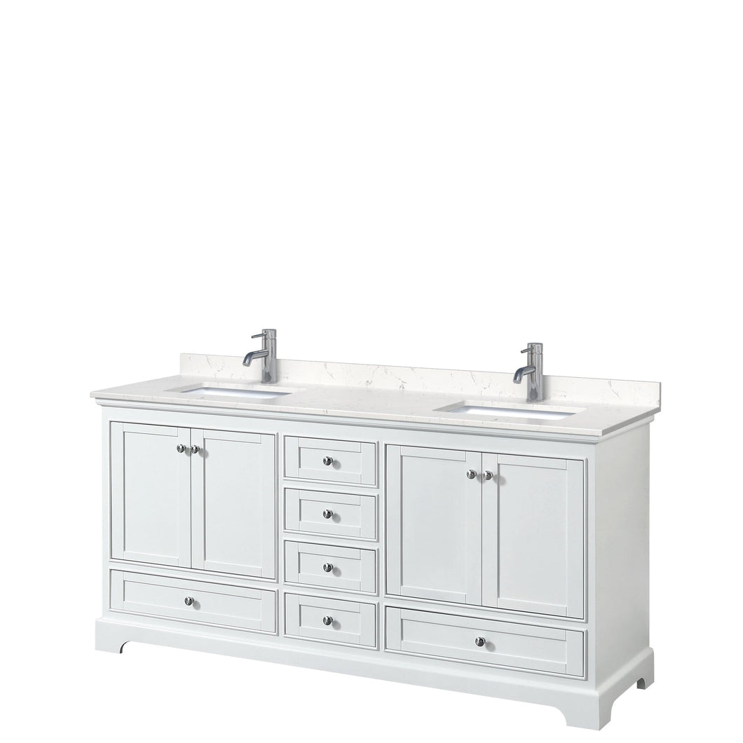 Wyndham Collection Vanity Wyndham Collection WCS202072DWHC2UNSMXX Deborah 72 Inch Double Bathroom Vanity in White, Light-Vein Carrara Cultured Marble Countertop, Undermount Square Sinks, No Mirrors