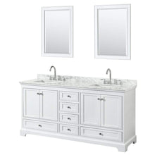 Load image into Gallery viewer, Wyndham Collection Vanity Wyndham Collection WCS202072DWHCMUNSM24 Deborah 72 Inch Double Bathroom Vanity in White, White Carrara Marble Countertop, Undermount Square Sinks, and 24 Inch Mirrors