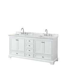 Load image into Gallery viewer, Wyndham Collection Vanity Wyndham Collection WCS202072DWHCMUNSMXX Deborah 72 Inch Double Bathroom Vanity in White, White Carrara Marble Countertop, Undermount Square Sinks, and No Mirror