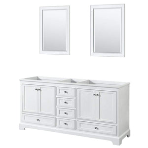 Wyndham Collection Vanity Wyndham Collection WCS202072DWHCXSXXM24 Deborah 72 Inch Double Bathroom Vanity in White, No Countertop, No Sinks, and 24 Inch Mirrors