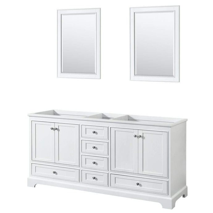 Wyndham Collection Vanity Wyndham Collection WCS202072DWHCXSXXM24 Deborah 72 Inch Double Bathroom Vanity in White, No Countertop, No Sinks, and 24 Inch Mirrors
