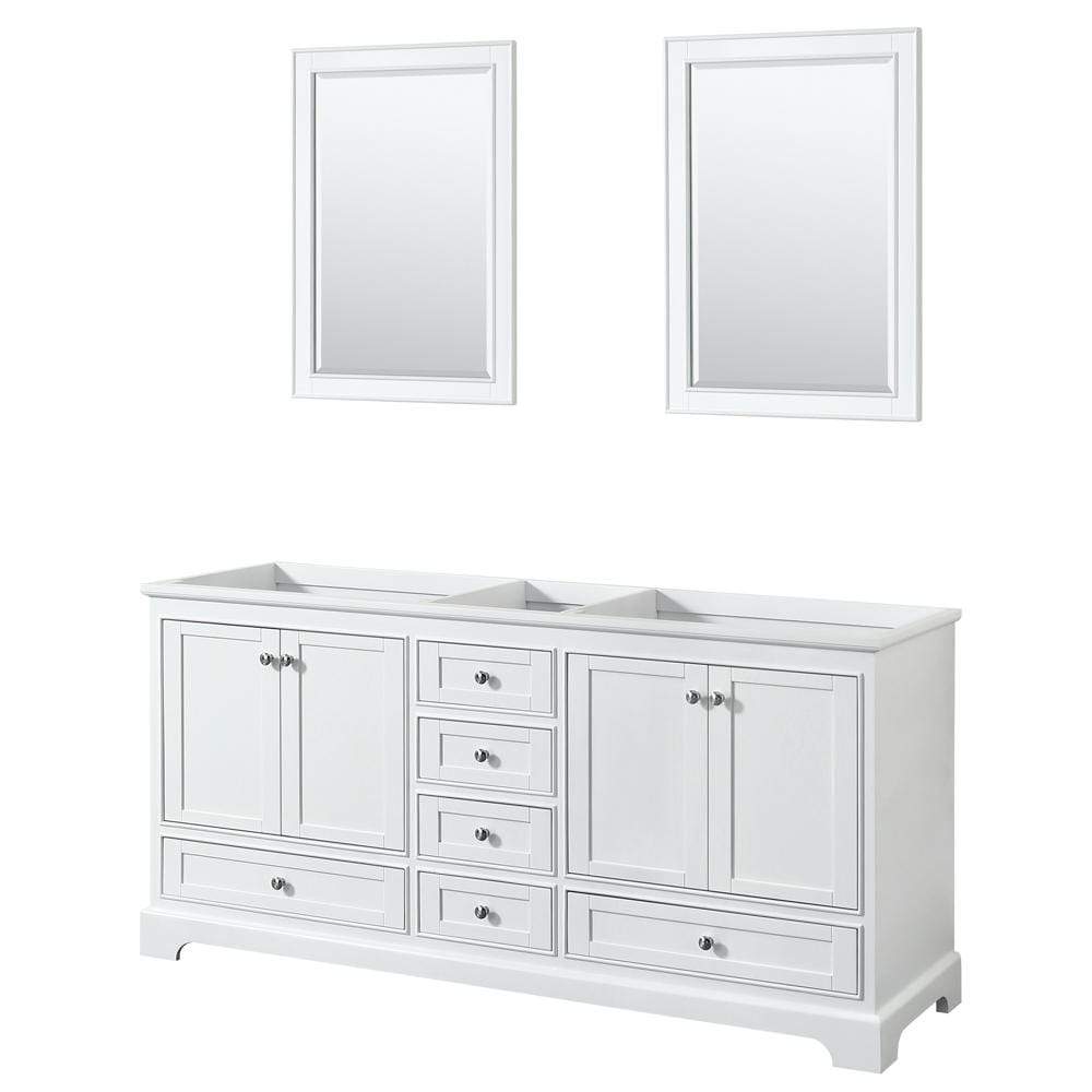 Wyndham Collection Vanity Wyndham Collection WCS202072DWHCXSXXM24 Deborah 72 Inch Double Bathroom Vanity in White, No Countertop, No Sinks, and 24 Inch Mirrors