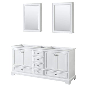 Wyndham Collection Vanity Wyndham Collection WCS202072DWHCXSXXMED Deborah 72 Inch Double Bathroom Vanity in White, No Countertop, No Sinks, and Medicine Cabinets