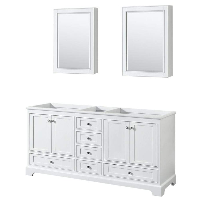 Wyndham Collection Vanity Wyndham Collection WCS202072DWHCXSXXMED Deborah 72 Inch Double Bathroom Vanity in White, No Countertop, No Sinks, and Medicine Cabinets