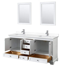 Load image into Gallery viewer, Wyndham Collection Vanity Wyndham Collection WCS202072DWHWCUNSM24 Deborah 72 Inch Double Bathroom Vanity in White, White Cultured Marble Countertop, Undermount Square Sinks, 24 Inch Mirrors