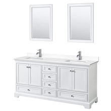 Load image into Gallery viewer, Wyndham Collection Vanity Wyndham Collection WCS202072DWHWCUNSM24 Deborah 72 Inch Double Bathroom Vanity in White, White Cultured Marble Countertop, Undermount Square Sinks, 24 Inch Mirrors