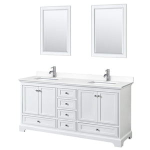 Wyndham Collection Vanity Wyndham Collection WCS202072DWHWCUNSM24 Deborah 72 Inch Double Bathroom Vanity in White, White Cultured Marble Countertop, Undermount Square Sinks, 24 Inch Mirrors