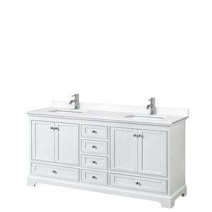 Wyndham Collection Vanity Wyndham Collection WCS202072DWHWCUNSMXX Deborah 72 Inch Double Bathroom Vanity in White, White Cultured Marble Countertop, Undermount Square Sinks, No Mirrors