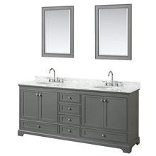 Load image into Gallery viewer, Wyndham Collection Vanity Wyndham Collection WCS202080DKGCMUNOM24 Deborah 80 Inch Double Bathroom Vanity in Dark Gray, White Carrara Marble Countertop, Undermount Oval Sinks, and 24 Inch Mirrors