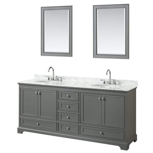 Wyndham Collection Vanity Wyndham Collection WCS202080DKGCMUNOM24 Deborah 80 Inch Double Bathroom Vanity in Dark Gray, White Carrara Marble Countertop, Undermount Oval Sinks, and 24 Inch Mirrors
