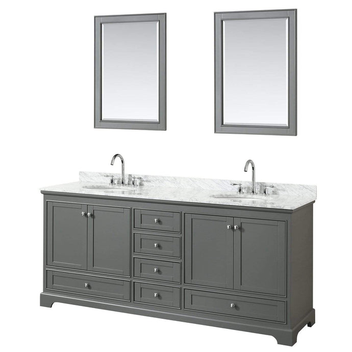 Wyndham Collection Vanity Wyndham Collection WCS202080DKGCMUNOM24 Deborah 80 Inch Double Bathroom Vanity in Dark Gray, White Carrara Marble Countertop, Undermount Oval Sinks, and 24 Inch Mirrors