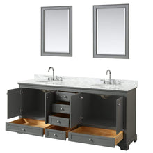 Load image into Gallery viewer, Wyndham Collection Vanity Wyndham Collection WCS202080DKGCMUNOM24 Deborah 80 Inch Double Bathroom Vanity in Dark Gray, White Carrara Marble Countertop, Undermount Oval Sinks, and 24 Inch Mirrors