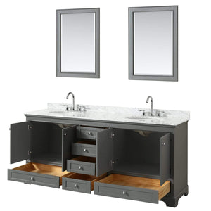 Wyndham Collection Vanity Wyndham Collection WCS202080DKGCMUNOM24 Deborah 80 Inch Double Bathroom Vanity in Dark Gray, White Carrara Marble Countertop, Undermount Oval Sinks, and 24 Inch Mirrors