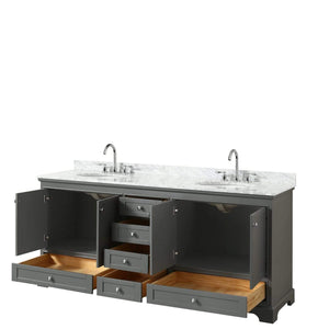Wyndham Collection Vanity Wyndham Collection WCS202080DKGCMUNOMXX Deborah 80 Inch Double Bathroom Vanity in Dark Gray, White Carrara Marble Countertop, Undermount Oval Sinks, and No Mirrors