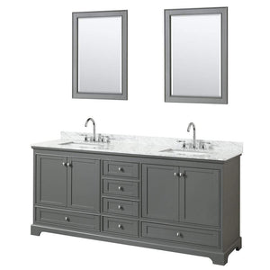 Wyndham Collection Vanity Wyndham Collection WCS202080DKGCMUNSM24 Deborah 80 Inch Double Bathroom Vanity in Dark Gray, White Carrara Marble Countertop, Undermount Square Sinks, and 24 Inch Mirrors