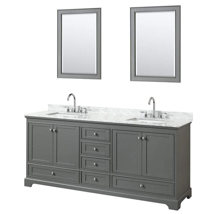 Wyndham Collection Vanity Wyndham Collection WCS202080DKGCMUNSM24 Deborah 80 Inch Double Bathroom Vanity in Dark Gray, White Carrara Marble Countertop, Undermount Square Sinks, and 24 Inch Mirrors