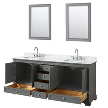 Load image into Gallery viewer, Wyndham Collection Vanity Wyndham Collection WCS202080DKGCMUNSM24 Deborah 80 Inch Double Bathroom Vanity in Dark Gray, White Carrara Marble Countertop, Undermount Square Sinks, and 24 Inch Mirrors