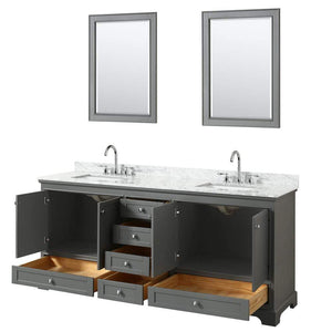 Wyndham Collection Vanity Wyndham Collection WCS202080DKGCMUNSM24 Deborah 80 Inch Double Bathroom Vanity in Dark Gray, White Carrara Marble Countertop, Undermount Square Sinks, and 24 Inch Mirrors
