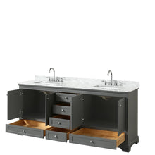 Load image into Gallery viewer, Wyndham Collection Vanity Wyndham Collection WCS202080DKGCMUNSMXX Deborah 80 Inch Double Bathroom Vanity in Dark Gray, White Carrara Marble Countertop, Undermount Square Sinks, and No Mirror