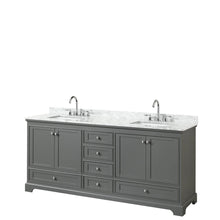 Load image into Gallery viewer, Wyndham Collection Vanity Wyndham Collection WCS202080DKGCMUNSMXX Deborah 80 Inch Double Bathroom Vanity in Dark Gray, White Carrara Marble Countertop, Undermount Square Sinks, and No Mirror