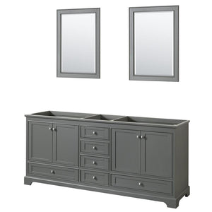 Wyndham Collection Vanity Wyndham Collection WCS202080DKGCXSXXM24 Deborah 80 Inch Double Bathroom Vanity in Dark Gray, No Countertop, No Sinks, and 24 Inch Mirrors
