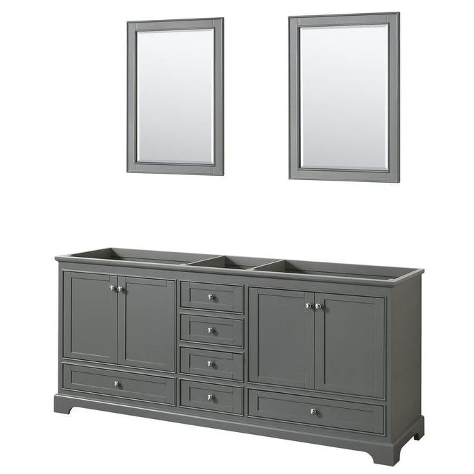 Wyndham Collection Vanity Wyndham Collection WCS202080DKGCXSXXM24 Deborah 80 Inch Double Bathroom Vanity in Dark Gray, No Countertop, No Sinks, and 24 Inch Mirrors