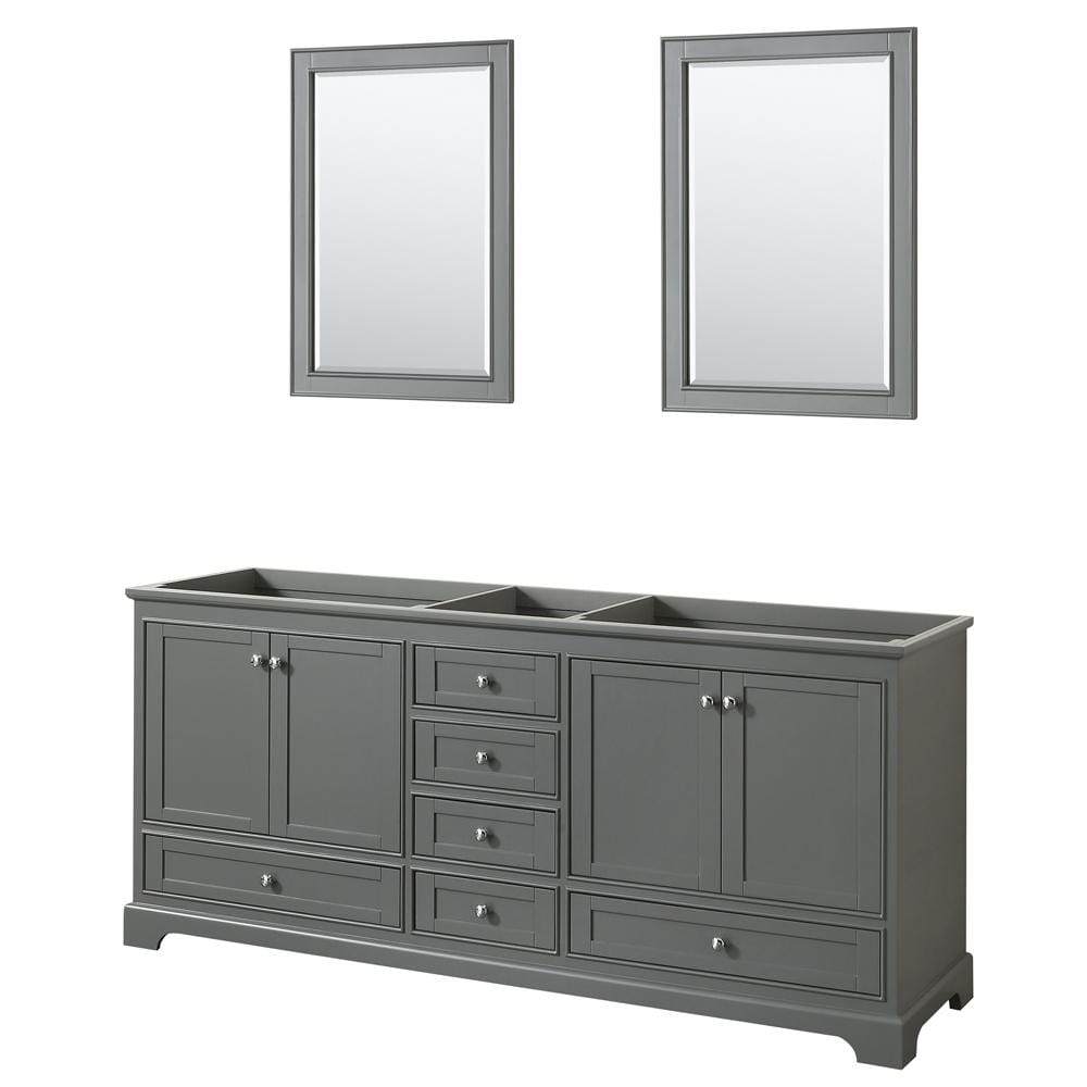 Wyndham Collection Vanity Wyndham Collection WCS202080DKGCXSXXM24 Deborah 80 Inch Double Bathroom Vanity in Dark Gray, No Countertop, No Sinks, and 24 Inch Mirrors