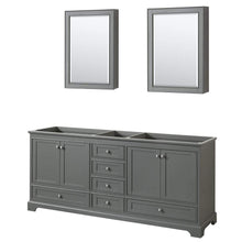 Load image into Gallery viewer, Wyndham Collection Vanity Wyndham Collection WCS202080DKGCXSXXMED Deborah 80 Inch Double Bathroom Vanity in Dark Gray, No Countertop, No Sinks, and Medicine Cabinets