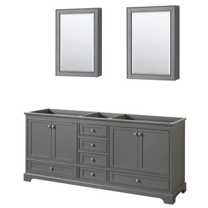 Wyndham Collection Vanity Wyndham Collection WCS202080DKGCXSXXMED Deborah 80 Inch Double Bathroom Vanity in Dark Gray, No Countertop, No Sinks, and Medicine Cabinets