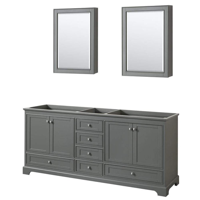 Wyndham Collection Vanity Wyndham Collection WCS202080DKGCXSXXMED Deborah 80 Inch Double Bathroom Vanity in Dark Gray, No Countertop, No Sinks, and Medicine Cabinets