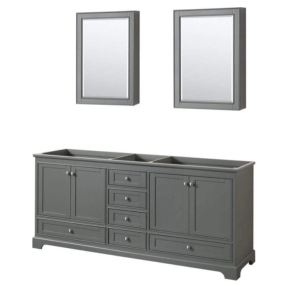 Wyndham Collection Vanity Wyndham Collection WCS202080DKGCXSXXMED Deborah 80 Inch Double Bathroom Vanity in Dark Gray, No Countertop, No Sinks, and Medicine Cabinets