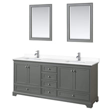 Load image into Gallery viewer, Wyndham Collection Vanity Wyndham Collection WCS202080DKGWCUNSM24 Deborah 80 Inch Double Bathroom Vanity in Dark Gray, White Cultured Marble Countertop, Undermount Square Sinks, 24 Inch Mirrors