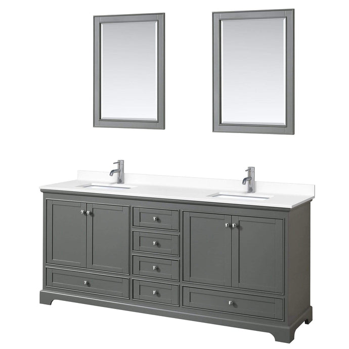 Wyndham Collection Vanity Wyndham Collection WCS202080DKGWCUNSM24 Deborah 80 Inch Double Bathroom Vanity in Dark Gray, White Cultured Marble Countertop, Undermount Square Sinks, 24 Inch Mirrors