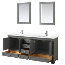 Load image into Gallery viewer, Wyndham Collection Vanity Wyndham Collection WCS202080DKGWCUNSM24 Deborah 80 Inch Double Bathroom Vanity in Dark Gray, White Cultured Marble Countertop, Undermount Square Sinks, 24 Inch Mirrors